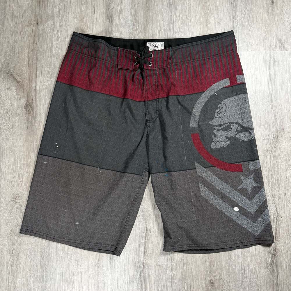 Metal Mulisha Skull Graphic Boardshorts Grey/Red